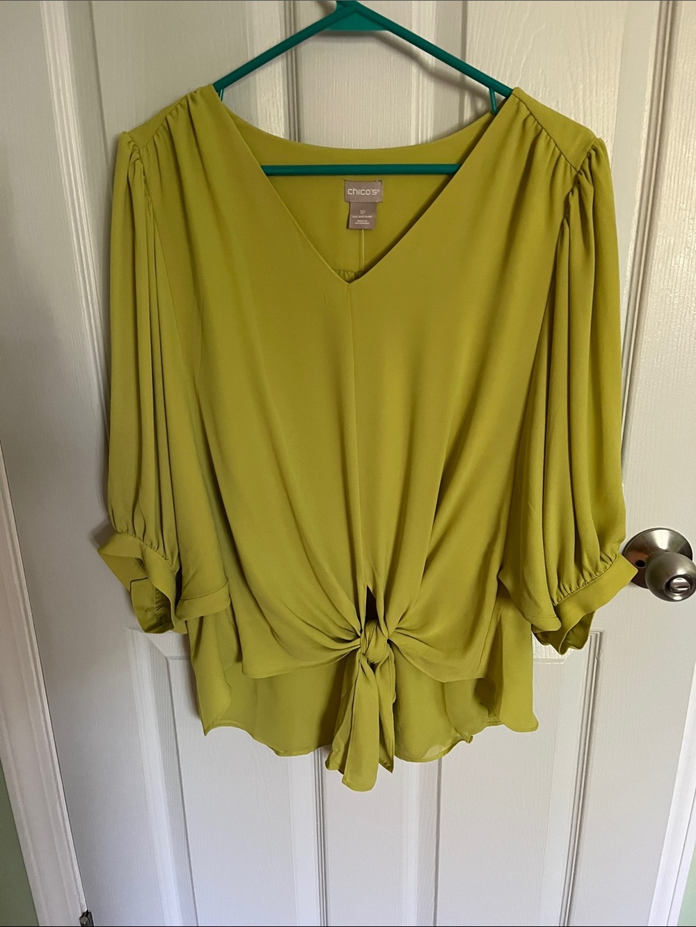 Chico's Lime Green Tie-Front V-Neck Blouse